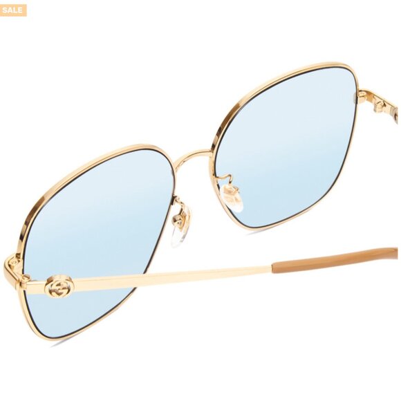 GUCCI GG1089SA-004 Womens Oversized Designer Sunglasses in Gold & Tan/Blue 61 mm - Picture 4 of 4